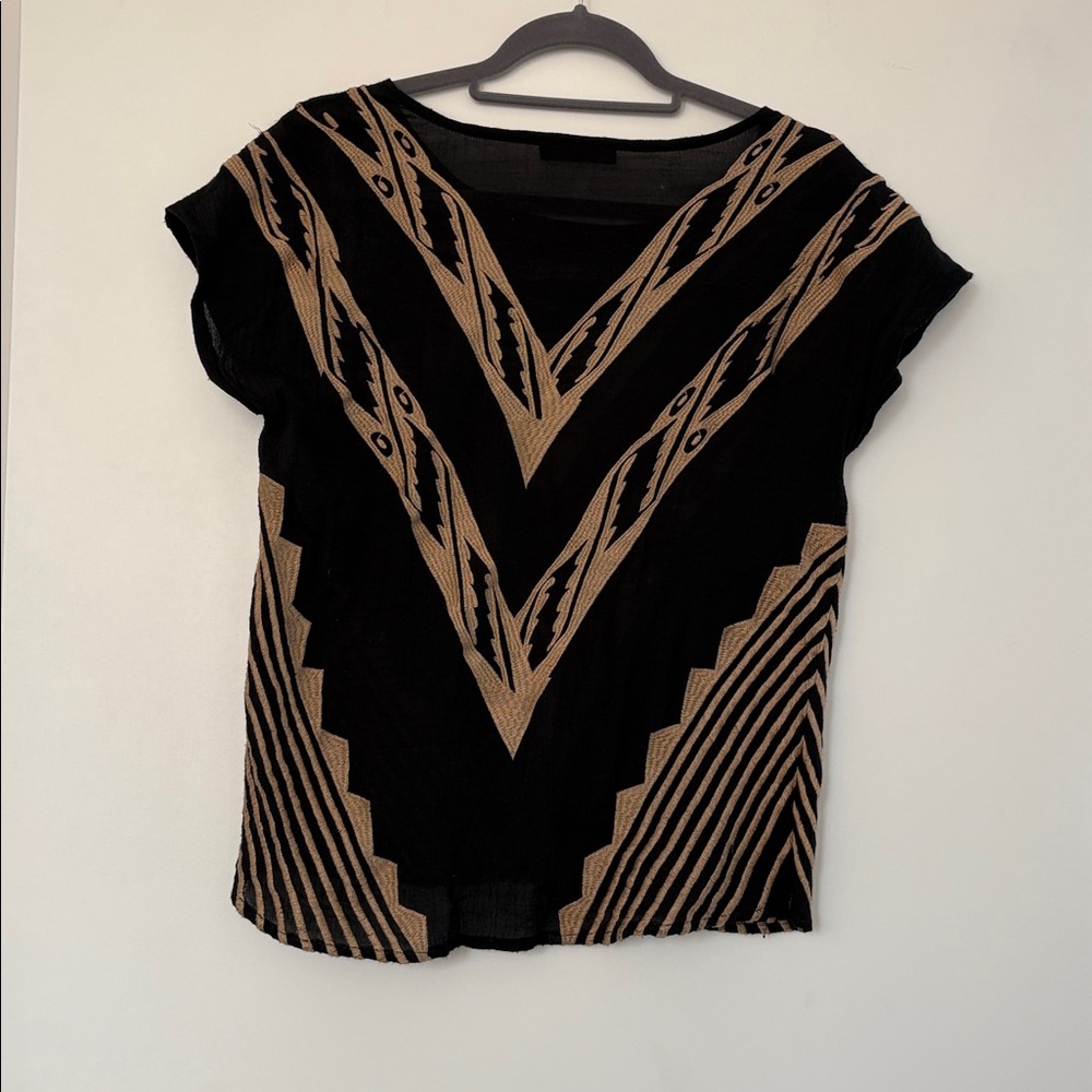 THML Black /Gold Embroidered Blouse M EUC - Picture 3 of 7